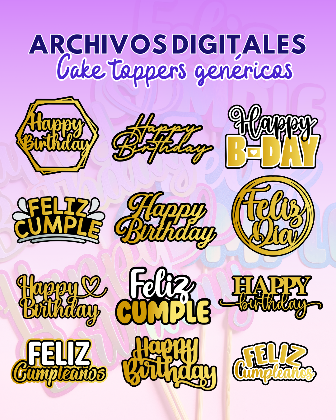 CAKE TOPPERS CUMPLEAÑOS GENÉRICOS SENCILLOS